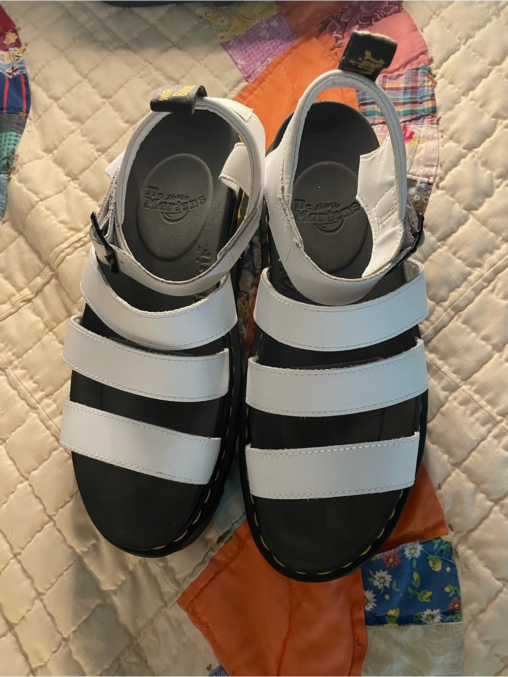 Dr. Martens White Triple-Strap Sandals with Black Footbed